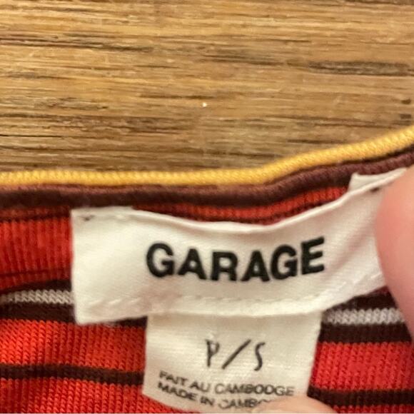 Garage orange red yellow white purple stripe crop shirt top size PS 
b23 - Picture 2 of 4